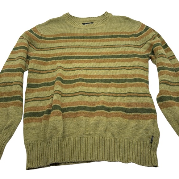 Brixton Sweater Mens XL Striped Crew Neck Pullover Casual Green Knit - Picture 1 of 12